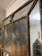 Antique  French Trumeau Gold Wood with Oil  Painting Tall Mirror 1900s