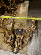 Pair of Vintage Heavy Gold Cast Iron Candlestick  Wall Sconces