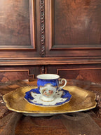 Antique Hand Painting Cobalt Blue Collectible  Porcelain  Coffee Cup & Saucer