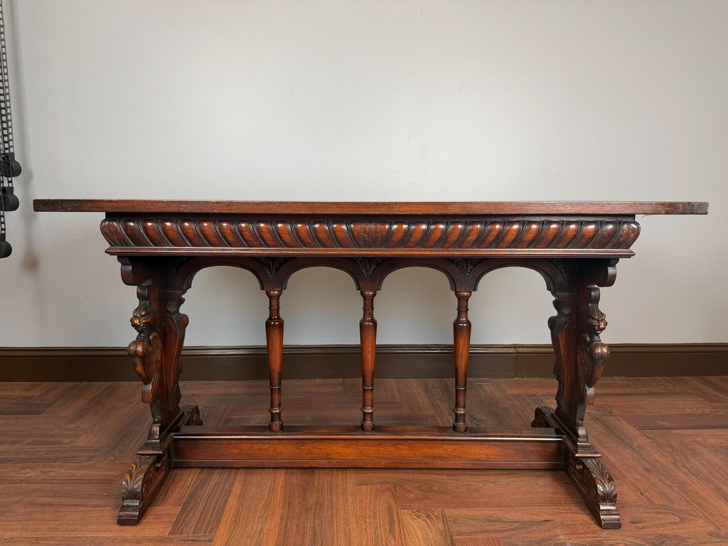Antique Style Carved Wood Console Table Renaissance Revival Cherub Lion Griffin Sofa Table
