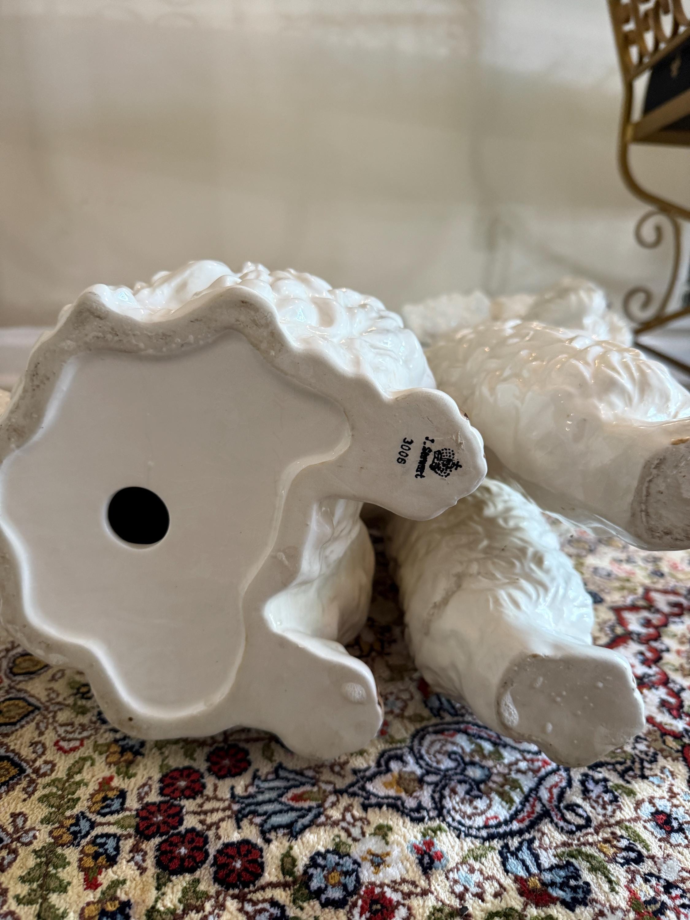 Vintage White Dog Statue Mid Century Hand Painted Ceramic J Schwart Signed Porcelain Poodle Dog Ceramic Statue with Brown Collar DFigurine