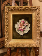 Antique Porcelain Wall Plaque Couple Relief Gilt Frame Velvet Backing Victorian Style French Rococo Art Figurine Decor Romantic Gift Idea
