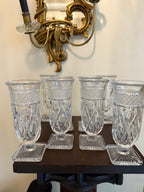 Vintage Clear Pressed Glass Drinkware Set with Mini Pitcher, Elegant Cut Glass Look Set of 8 Goblets & Small Jug Footed Glasses
