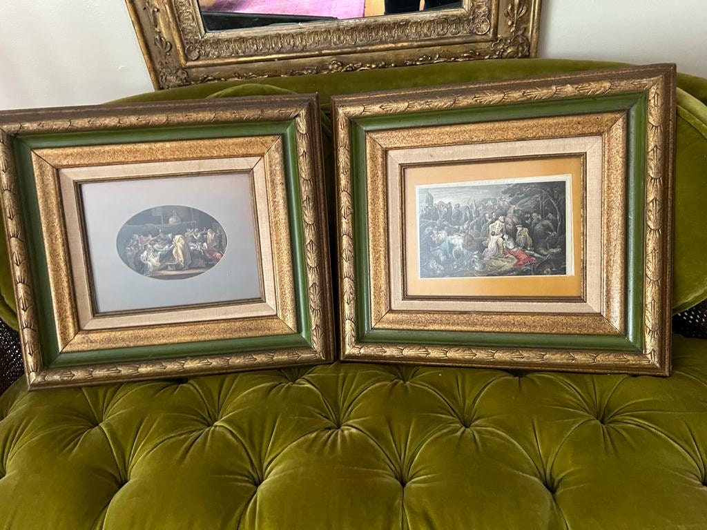 Pair of Vintage Gold Wood Engravings Framed Collectible Wall Art Marquis of Stafford's Collection