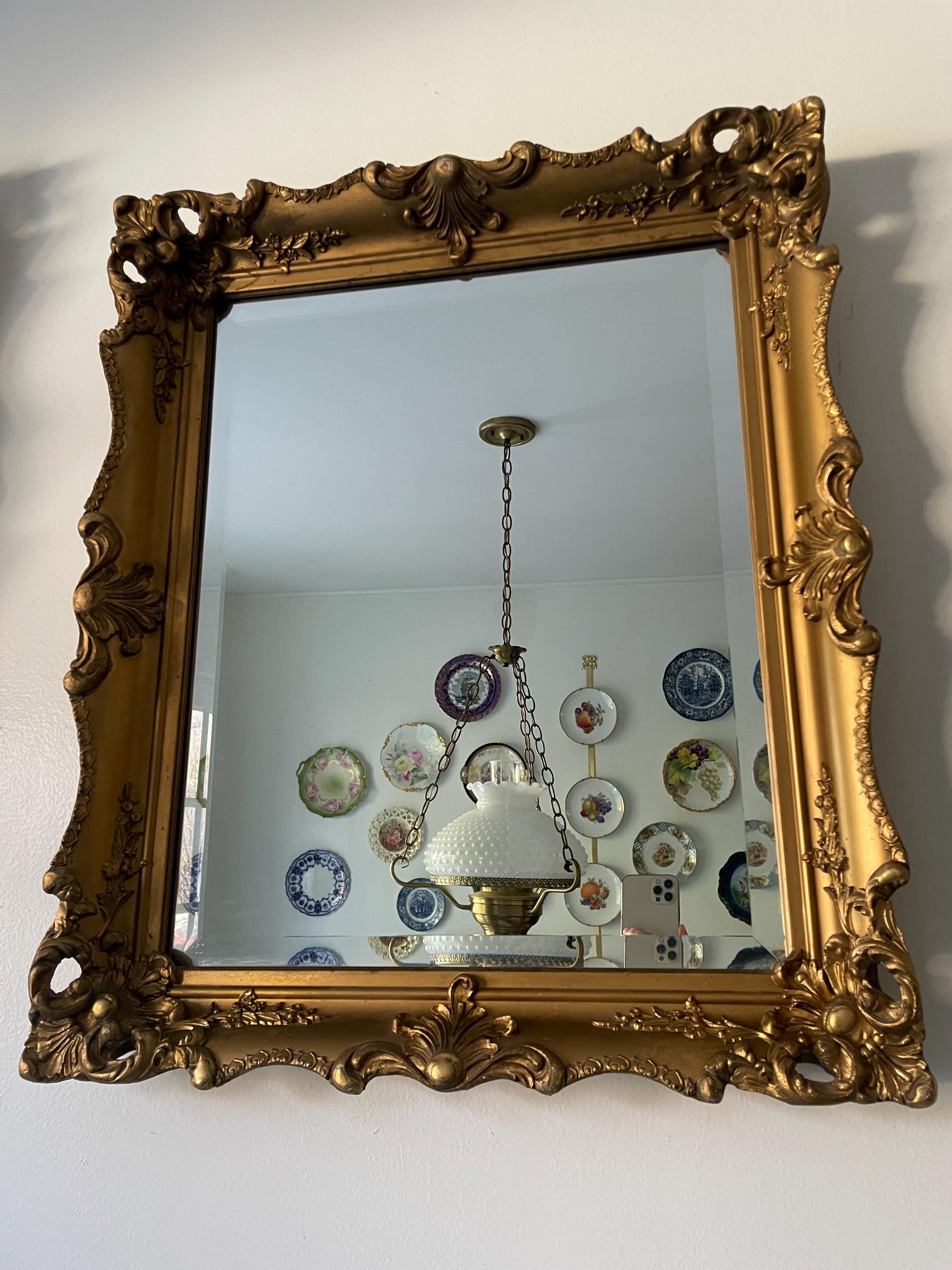 Vintage Pair of Gold Resin on Wood Wall Mirrors Art Deco Ornate Beveled Wall Mirrors Antique Baroque Style Decorative Mirror Home Decoration