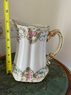 Antique Victorian Floral Hand Painted Porcelain  Pitcher Gold Gilt