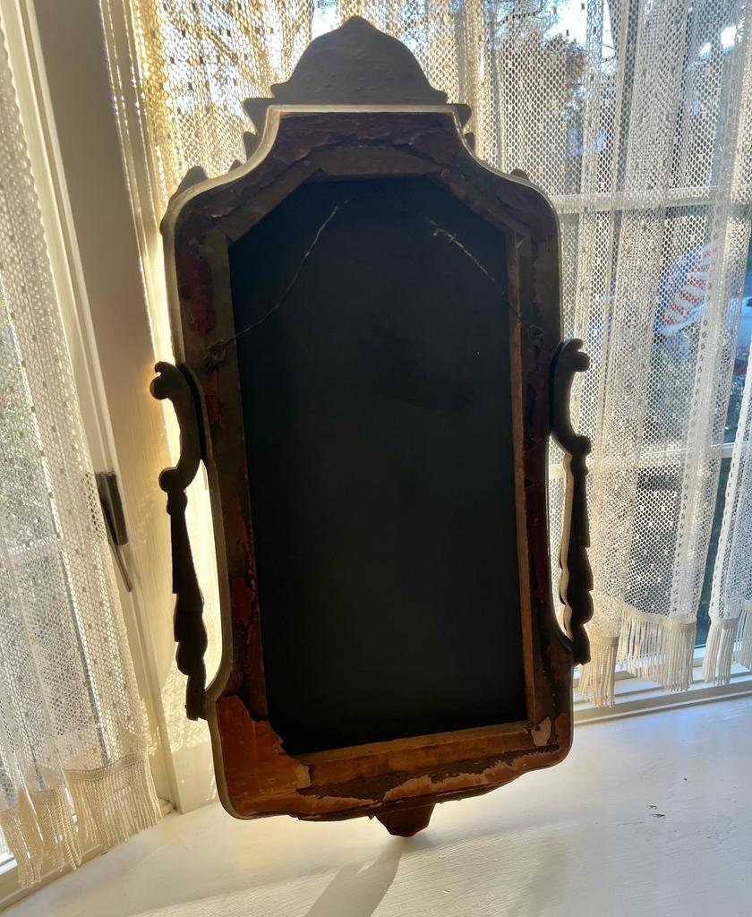 Antique Wall Mirror Victorian Style Ornate Frame Beveled Glass Portrait Detail Rococo Decor Hanging Mirror Carved Wood Gold Finish Accent