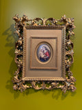 Antique KPM Porcelain Oil Painting of Madonna &Child on Gold Giltwood Framed Porcelain Miniature in Ornate Baroque Gilt Frame Religious Art
