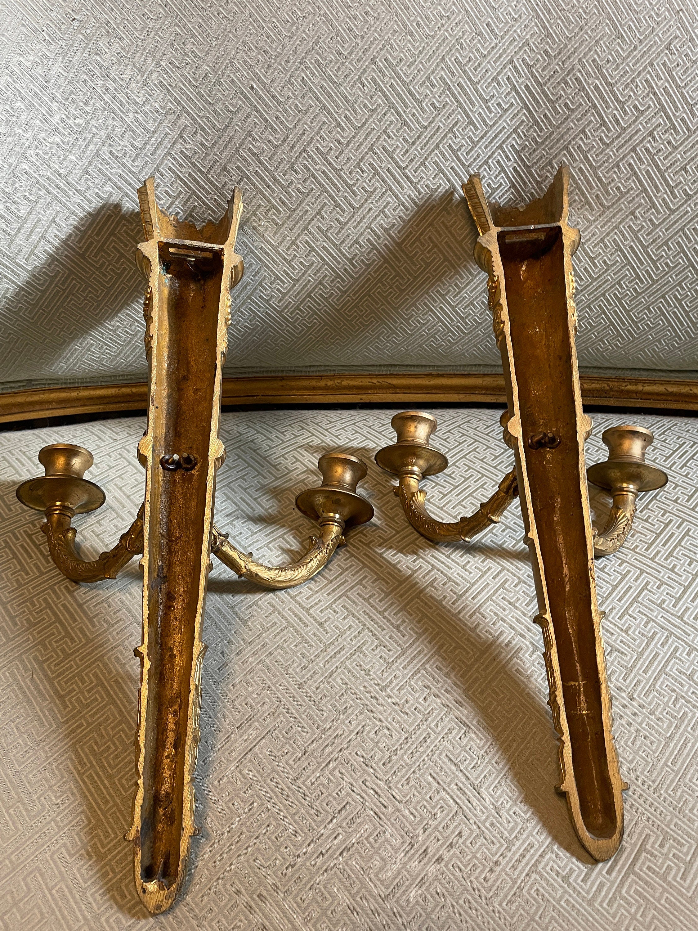 Pair Of Antique French Gilded Bronze Wall Sconces Neoclassical Style Candle Holders Elegant Wall Decor Vintage Lighting Statement Piece