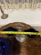 Antique Silver Salt Cellar Cobalt Blue Glass Insert Ornate Grape Design Rococo Centerpiece Victorian Dining Table Collectible Decoration