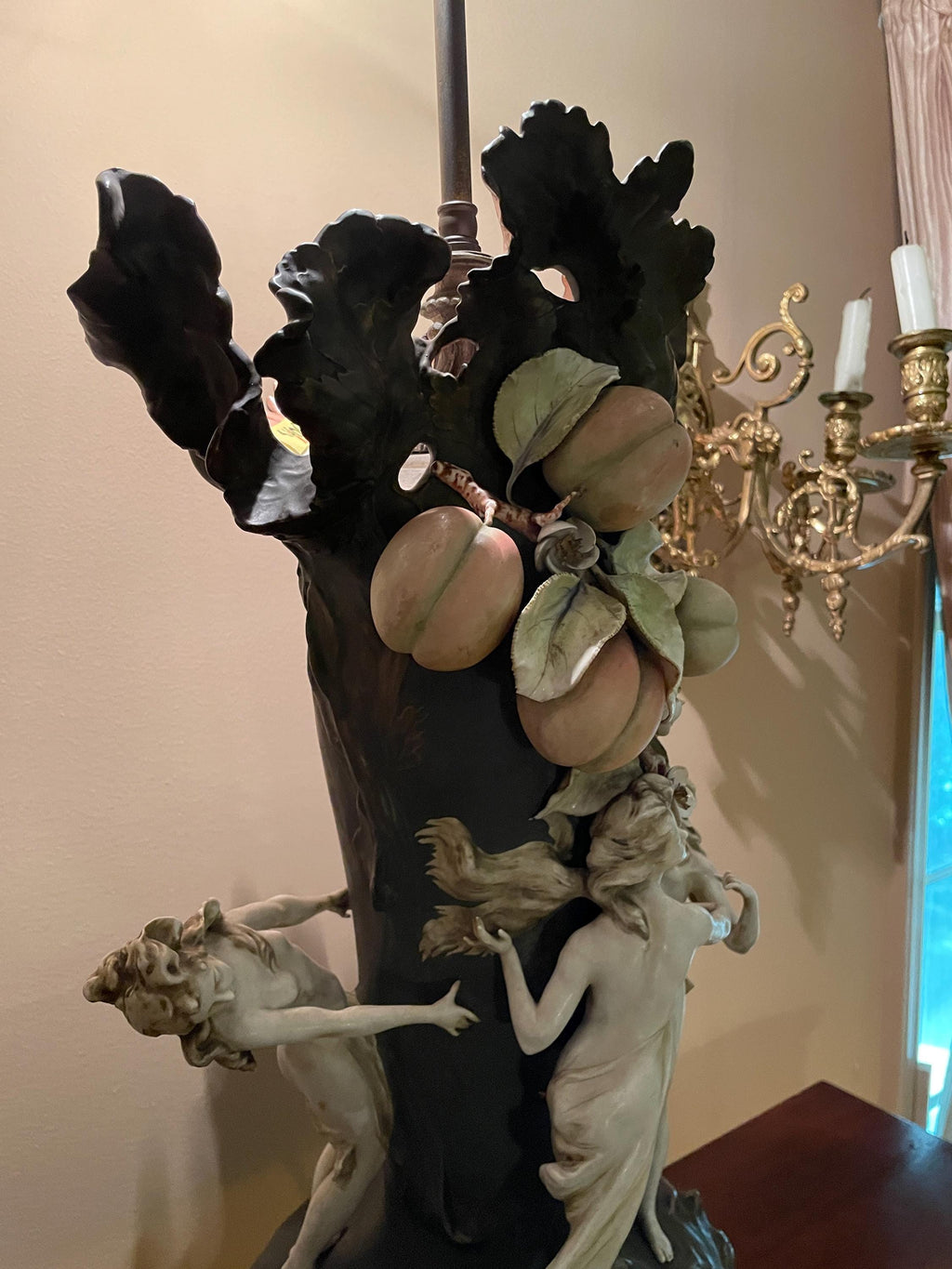 Art Nouveau German Porcelain Nymphs Figural Large Lamp