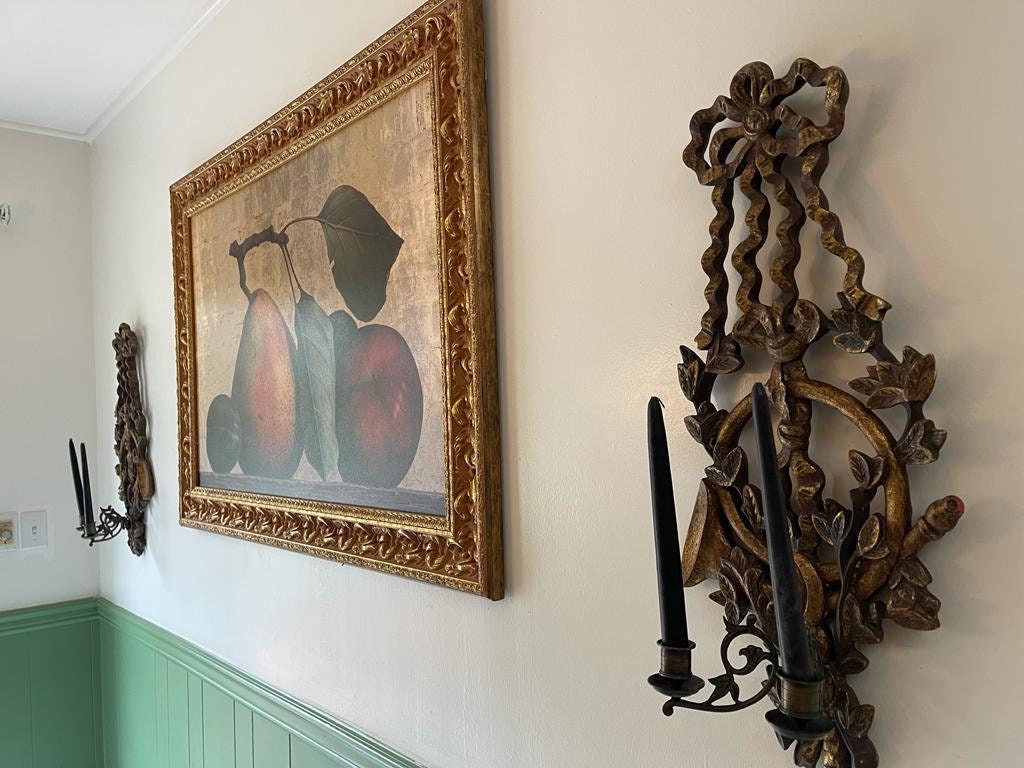 Pair of Early 20th Century Large Gilded Wood 2 Arm Wall Sconces From Italy