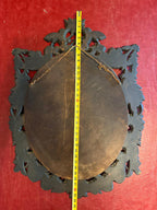 Antique Victorian Oval Mirror Hand-Carved Cherubs & Floral Motifs Dark Wood Gilt Frame Baroque Style  French Home Decoration Wall Mirror