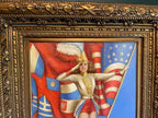 American Pin Up Girl Fourth of July Patriotic Drum Major Large Oil painting Ornate Wood Frame On Canvas American Flag Girl Painting Artwork