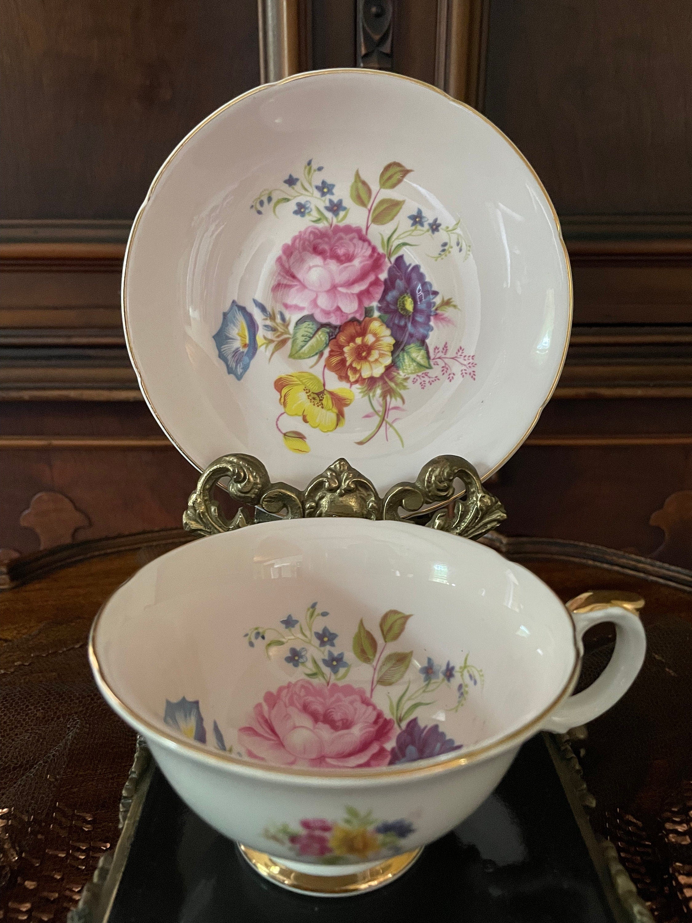 Vintage Royal Grafton Fine Bone China Teacup Saucer Set Pink Floral Gold Trim English Porcelain Afternoon Tea Display Collectible Elegant