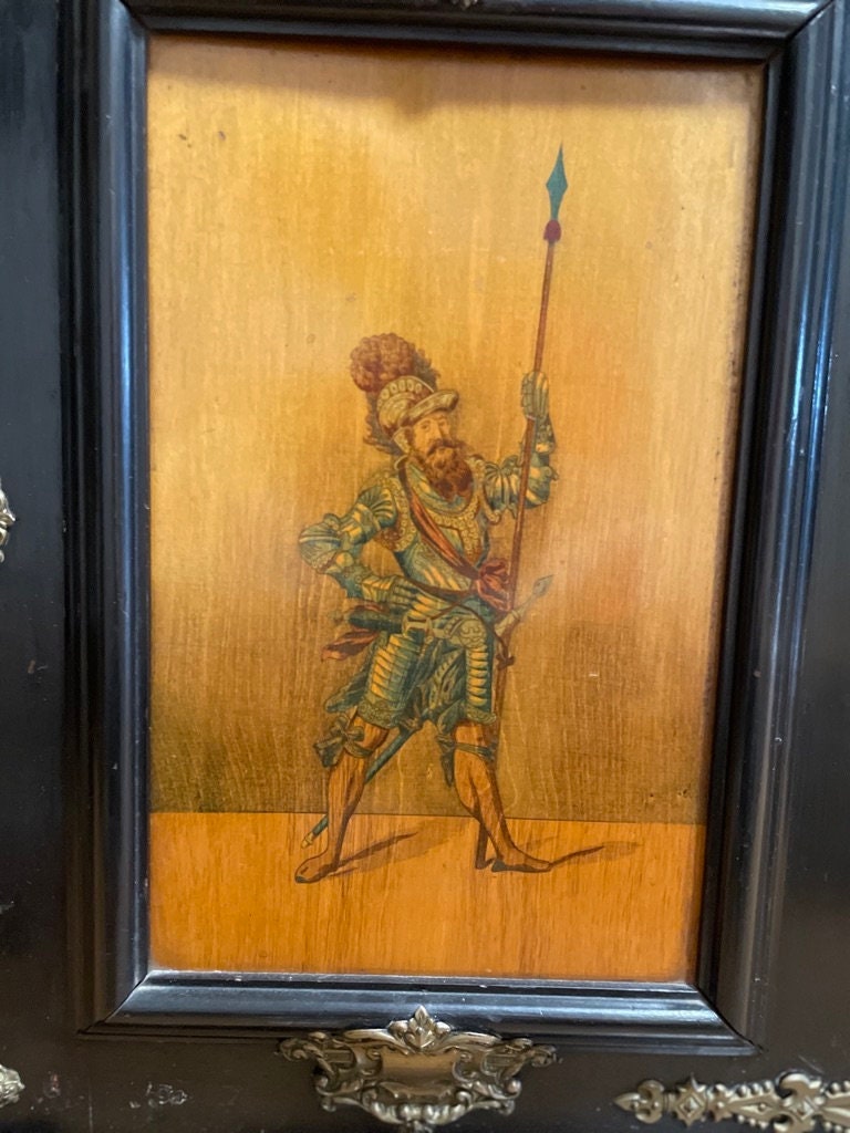Spanish Style Ebonized / Brass Mounted 19. Century Wall Cabinet.Wood Shelf Nick Knack Wall Display Cabinet Hanging Cabinet H 22"x W 18"