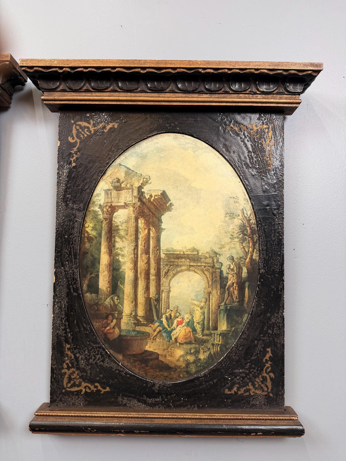 Vintage Pair Neoclassical Grand Tour Wall Panels Roman Ruins Architectural Prints Framed Art