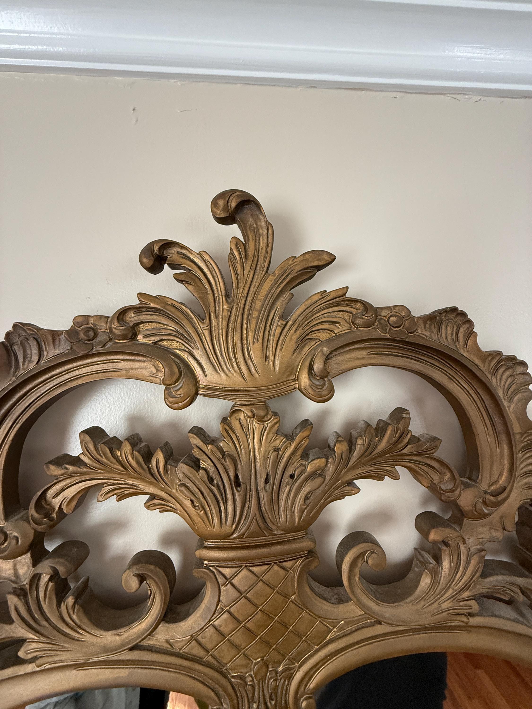 Vintage Ornate Wood Framed Mirror Baroque Style Intricate Detail Living Room Home Décor Elegant Decorative Wall Accent Classic Piece