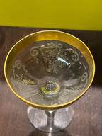 Vintage Gold Rim Etched Floral Champagne Coupe Glasses (Set of 12)