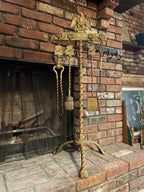 Antique Brass Rare Fireplace Tool Set Eagle Motif Decorative Hearth Accessory Brass Fireplace Tool Set with Eagle Motif and Twisted Stand