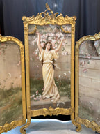 Antique French Rococo Folding Screen: Hand-Painted Silk Panels, Gilt Wood Louis XV Style
