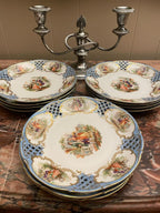 Schumann Arzberg Germany Decorative Plate Rococo Style Blue Reticulated Porcelain Courting Scene Gilded Wall Display Collectible Art