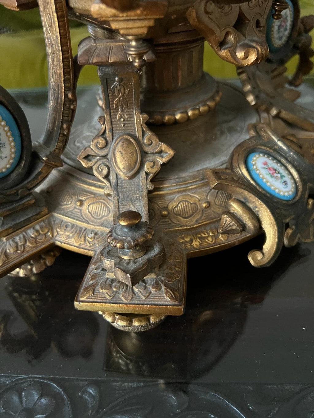 Antique French Bronze Cherub Mantel Clock Blue Porcelain Accents Rococo Gilt Rare Old Home Decor Unique Collectible Table Decoration