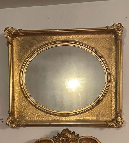 Antique Gold Gilt Oval Mirror Ornate Baroque Frame Victorian Style Wall Decor Vintage Rococo Accent Gilded Classical European Vanity