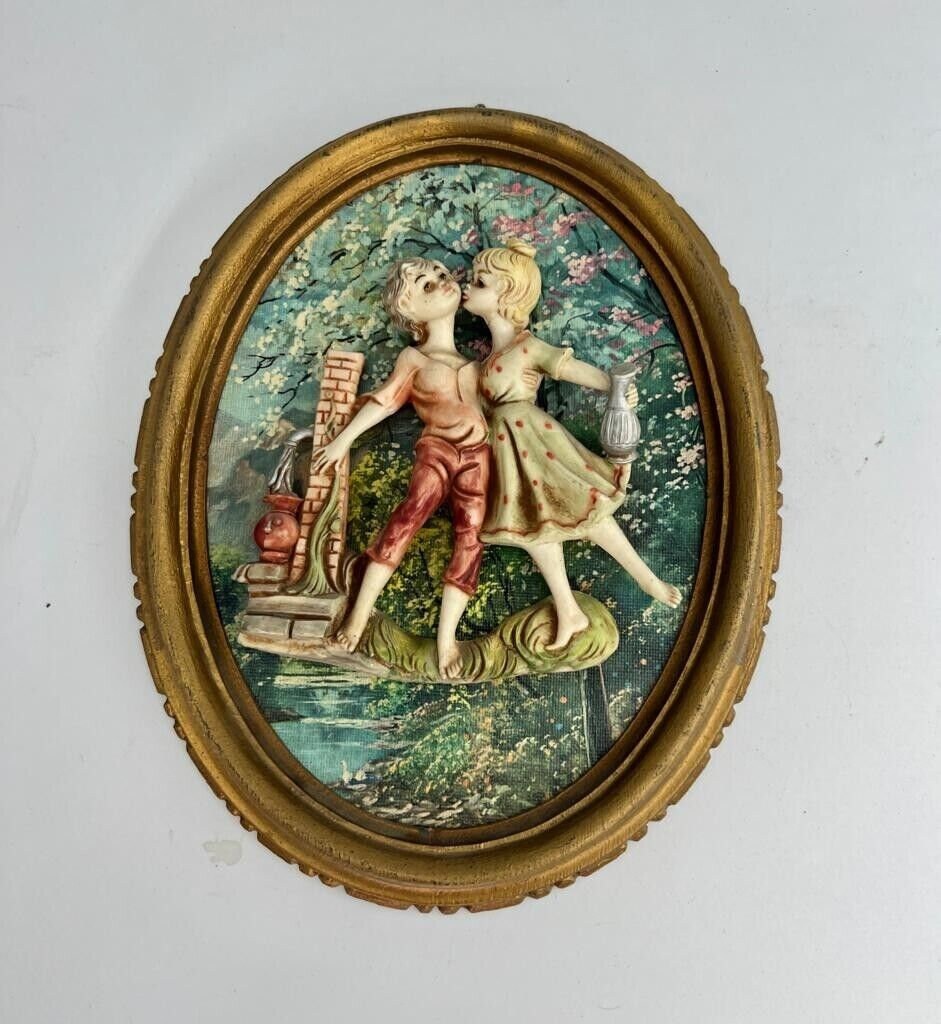 Vintage Italian Empire Style Rococo Wall Plaques Romantic Cherub Couple 3D Relief Art French Country Gold Frame Home Decor Wall Hanging