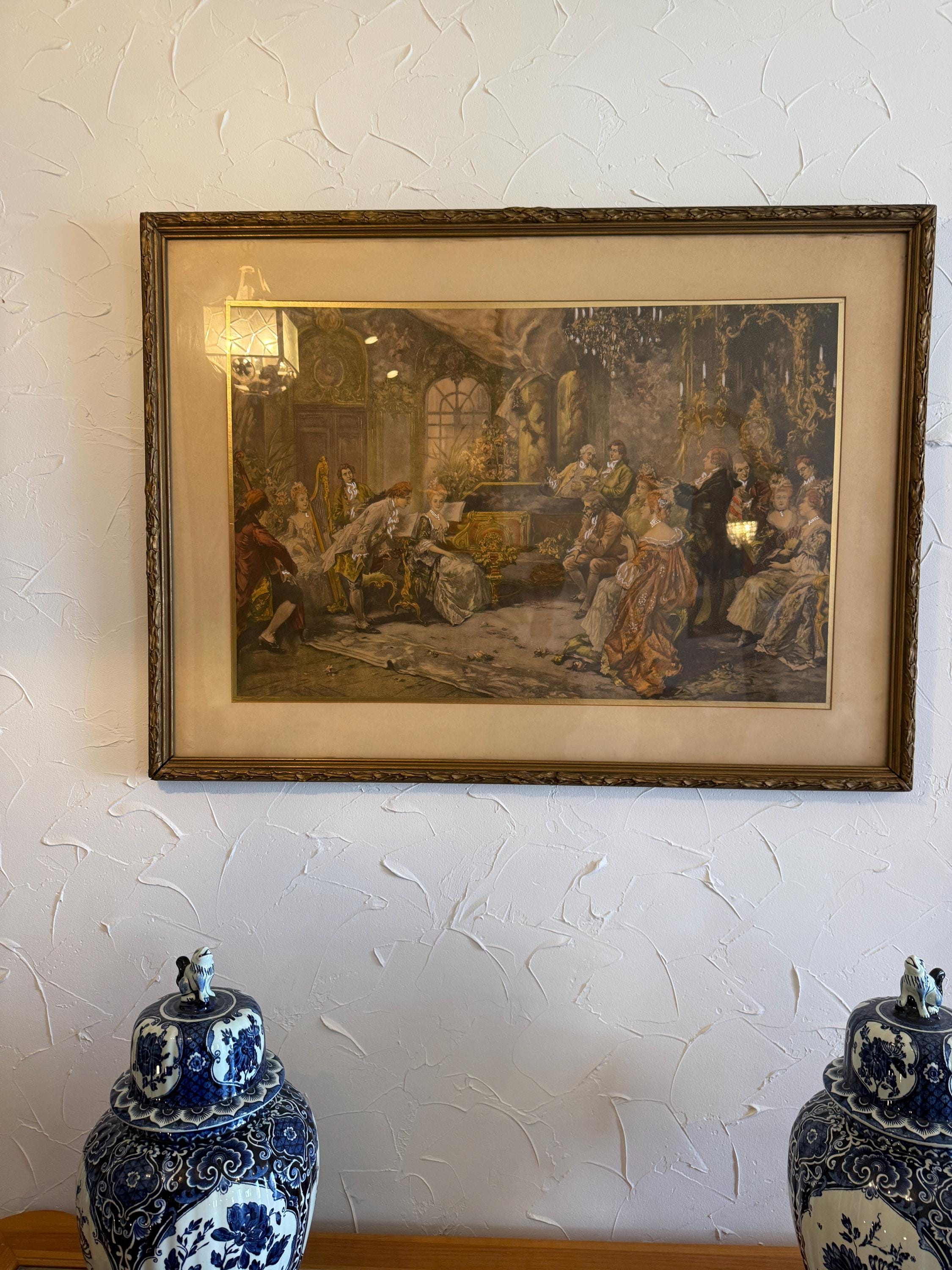 Vintage Framed Rococo Print  Elegant 18th Century Salon Scene Gilded Wall Art Century Salon Scene Gild Ornate Classical Home Decor Wall Art