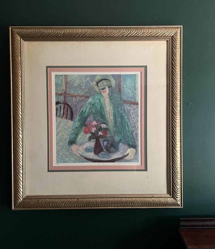 Vintage Barbara Wood Signed Framed Art Print Floral Still Life Elegant Pastel Tones Feminine Interior Statement Wall Decoration Painting