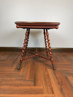 Antique English Barley Twist Side Table, Claw Foot Caster Accent Spiral Leg Table