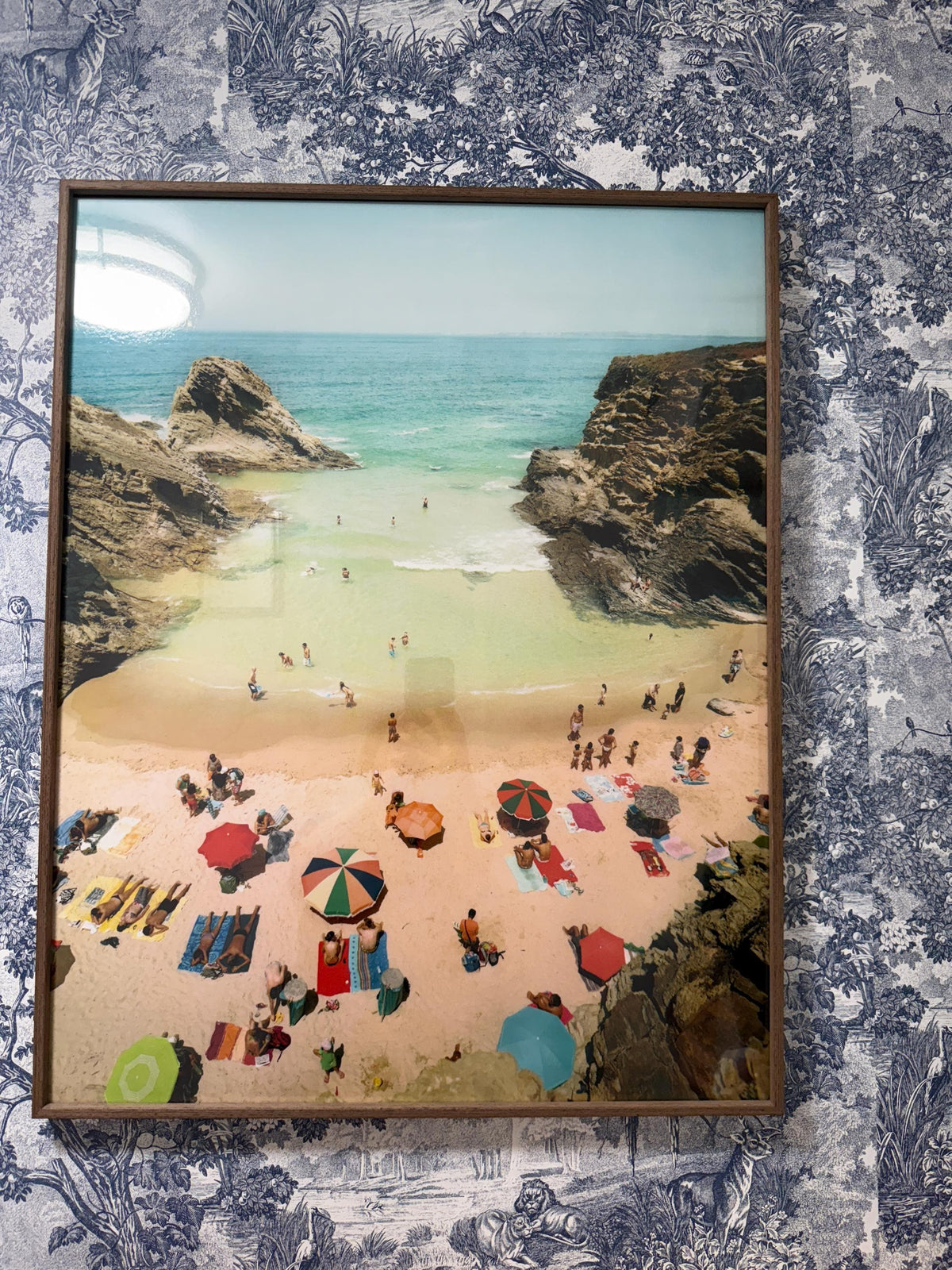 Colorful Beach Scene Framed Photo Print Aerial Coastal Ocean Photography Summer Umbrella Decor Beach Wall Art Under Plexiglass Wall Art