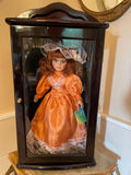Ashley Belle Porcelain Doll Orange Satin Dress Lace Bonnet Collectible Display Figure Victorian Style Limited Edition Keepsake Beauty