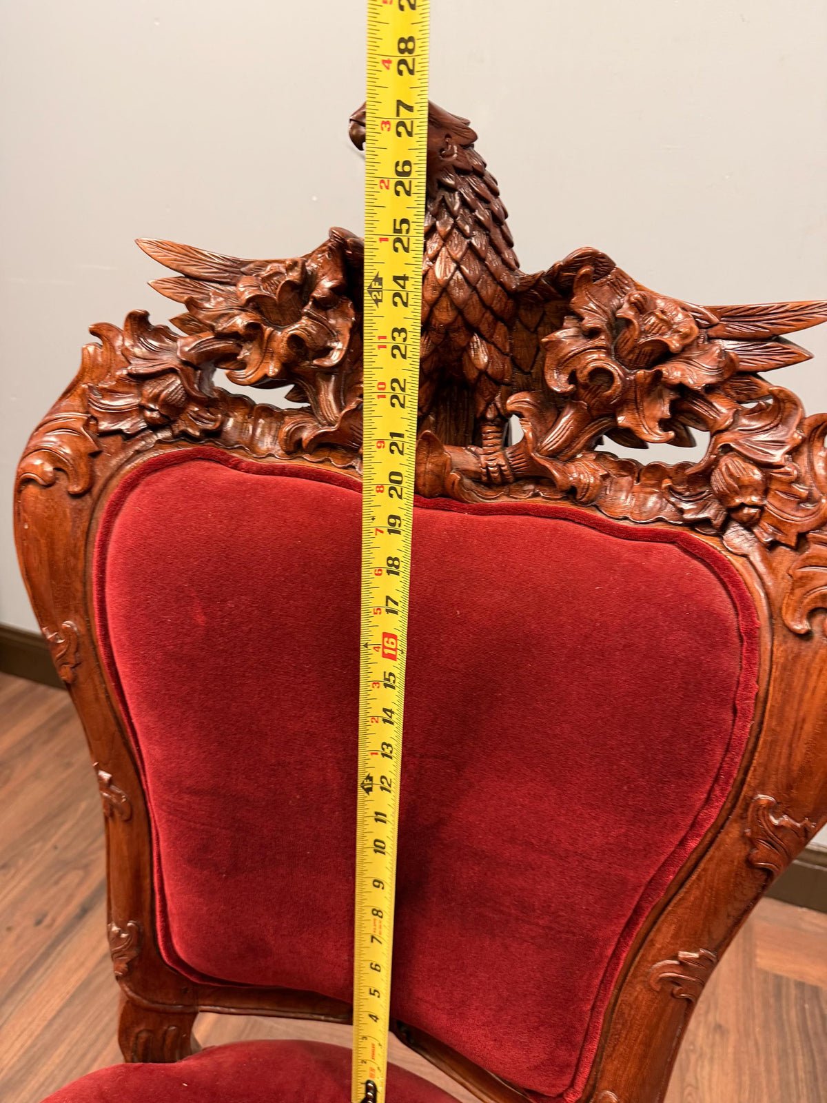 Vintage Carved Ornate Wood Eagle Crest Dining Chairs Renaissance Revival,  Set of 6 Chairs