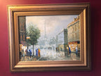Pair Of Vintage Original Oil Painting Paris Scene Signed Gold Wood Framed Wall Art Collectible Painting. 21 1/2" 17 1/2"