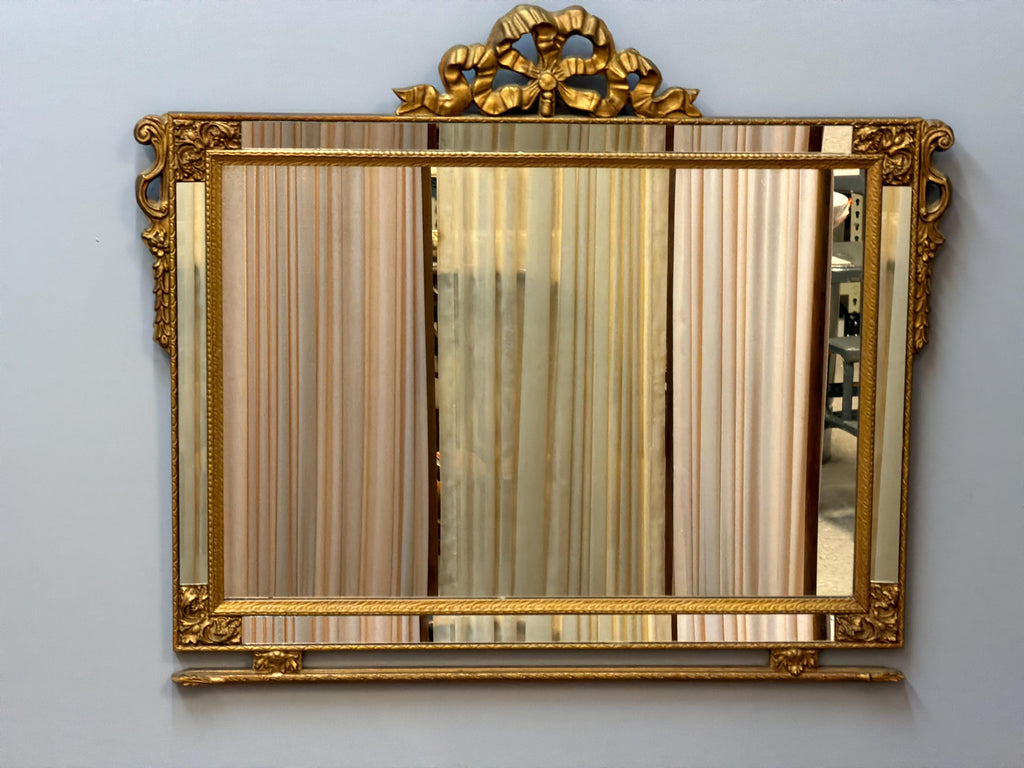Vintage Gilt Ribbon Mirror, French Style Bow Frame, Hollywood Regency Gold Accent