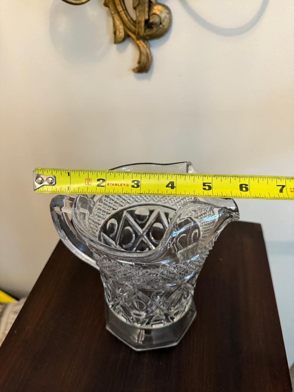 Vintage Clear Pressed Glass Drinkware Set with Mini Pitcher, Elegant Cut Glass Look Set of 8 Goblets & Small Jug Footed Glasses