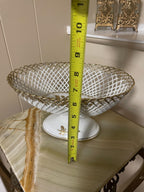 Vintage Porcelain Gold Hand Painted Italian Basket Tableware Serving Dish Fruit Dish Pedestal Bowl  with Gold Accent Vintage Centerpiece