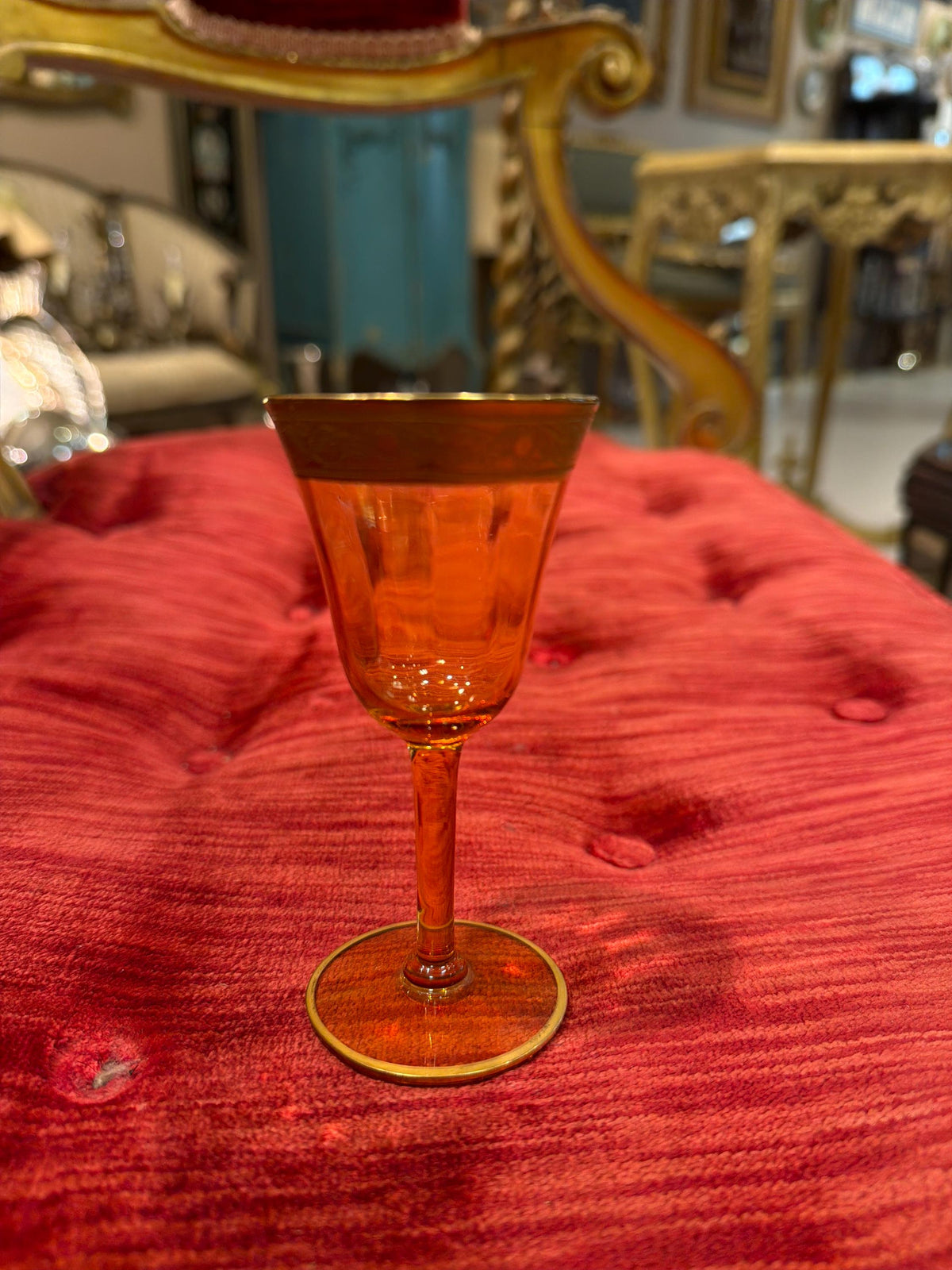Vintage Amber Cordial Glasses Gold Rim Small Liqueur Glass Set of 5 Elegant Barware