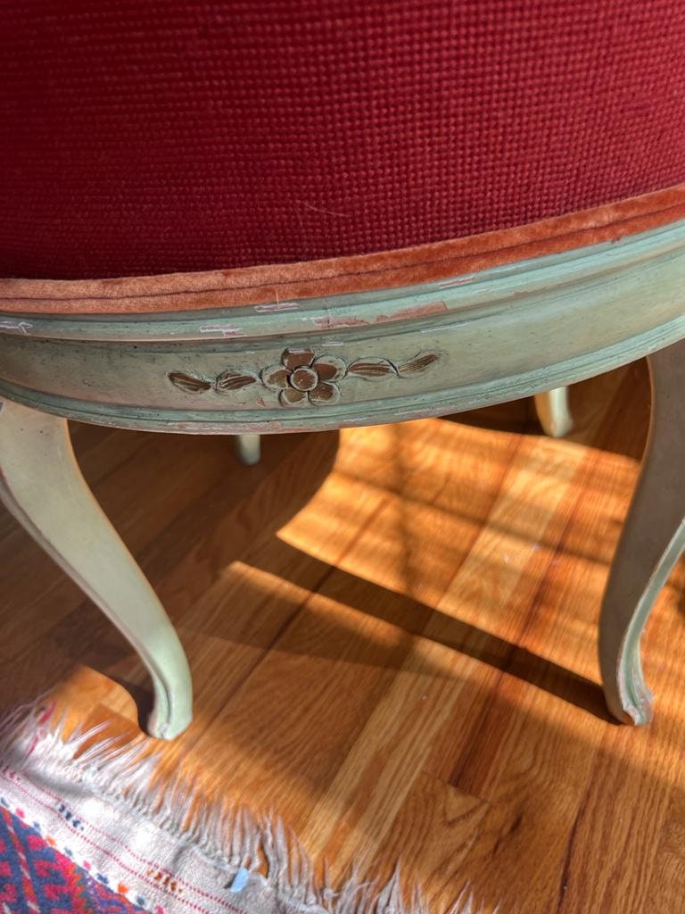 Vintage French Louis XV Salon Chair Floral Tapestry Red Needlepoint Seat Carved White Frame Rococo Vanity Accent Seating Unique Decoration