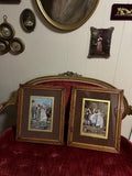 Antique French Style Prints Pair Elegant Wedding Celebration Scenes Gilded Mat Brown Frame Victorian Wall Art Home Decor Romantic Touch