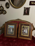 Antique French Style Prints Pair Elegant Wedding Celebration Scenes Gilded Mat Brown Frame Victorian Wall Art Home Decor Romantic Touch