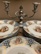 Schumann Arzberg Germany Decorative Plate Rococo Style Blue Reticulated Porcelain Courting Scene Gilded Wall Display Collectible Art