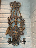 Pair of Early 20th Century Large Gilded Wood 2 Arm Wall Sconces From Italy