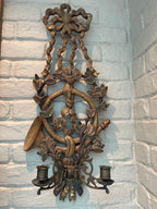 Pair of Early 20th Century Large Gilded Wood 2 Arm Wall Sconces From Italy