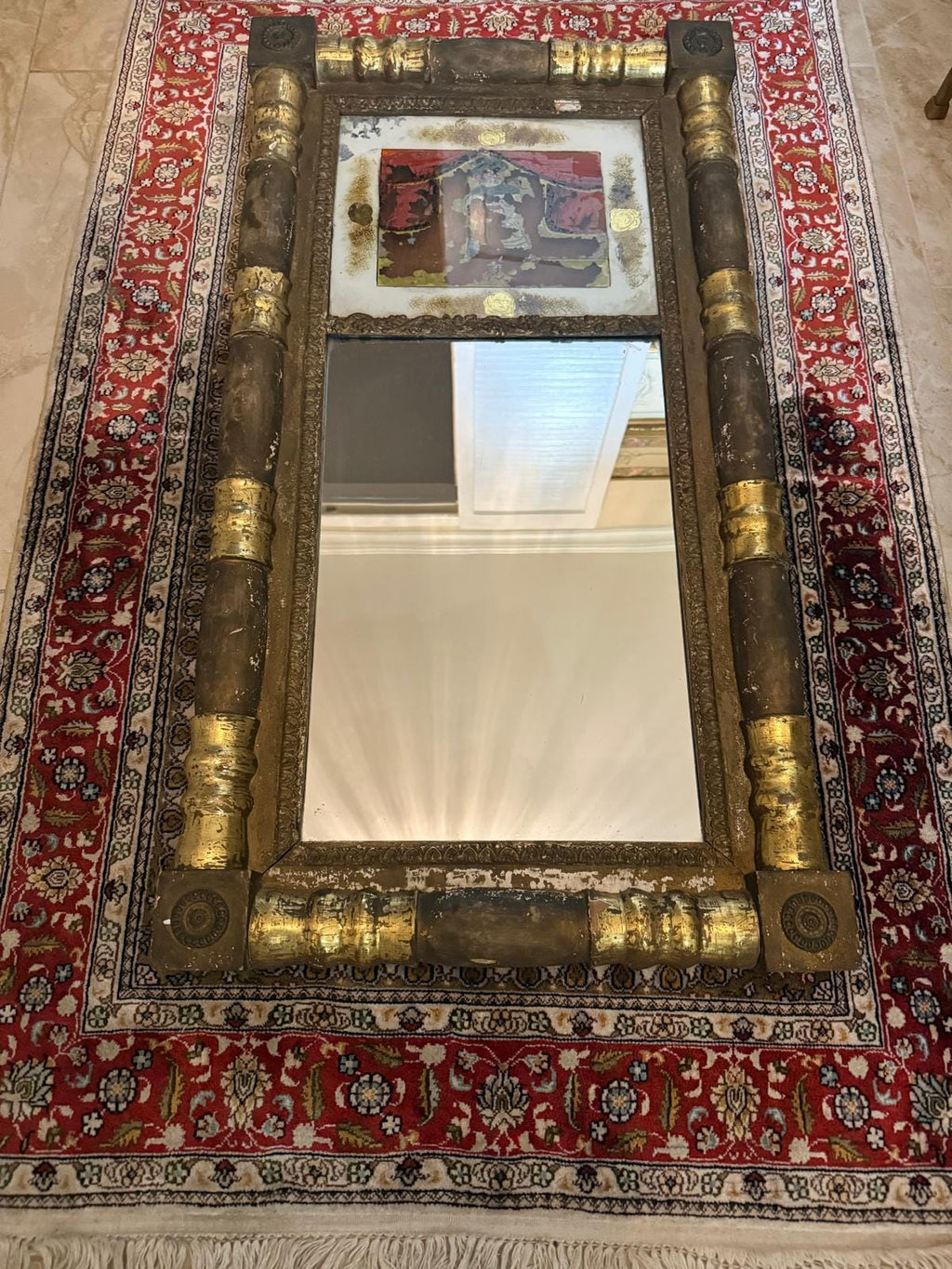 Antique Federal Gilded Trumeau Mirror 19th Century Wood & Gold Leaf Wall Mirror Eglomise Panel Collectible Mirror Luxurious Home Decoration