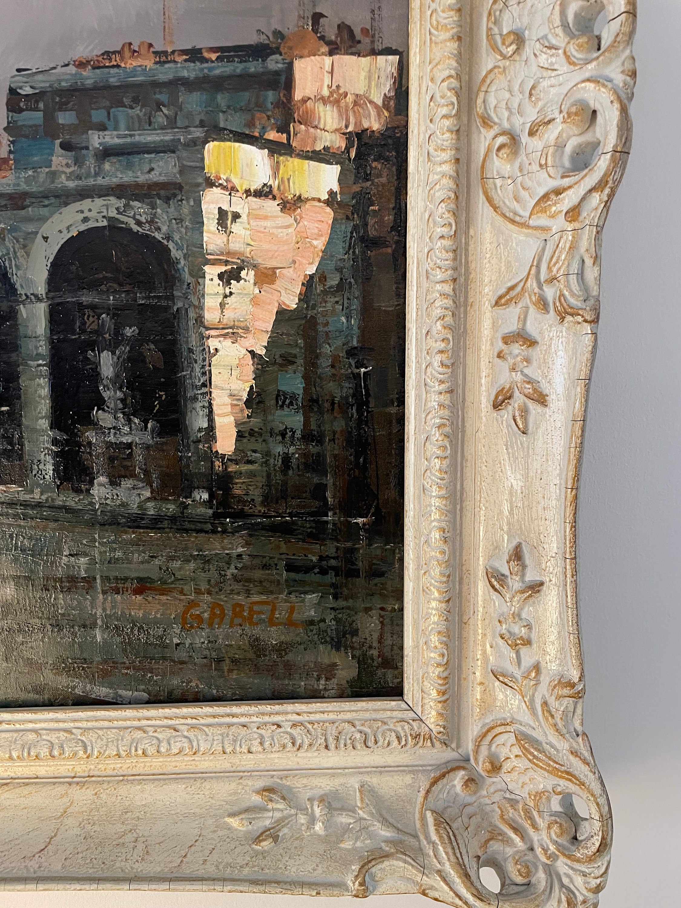 Original Oil Painting Cityscape by Gabell Framed Textured Artwork Antique Style Italian Architecture Large Wall Art Vintage Decoration Piece