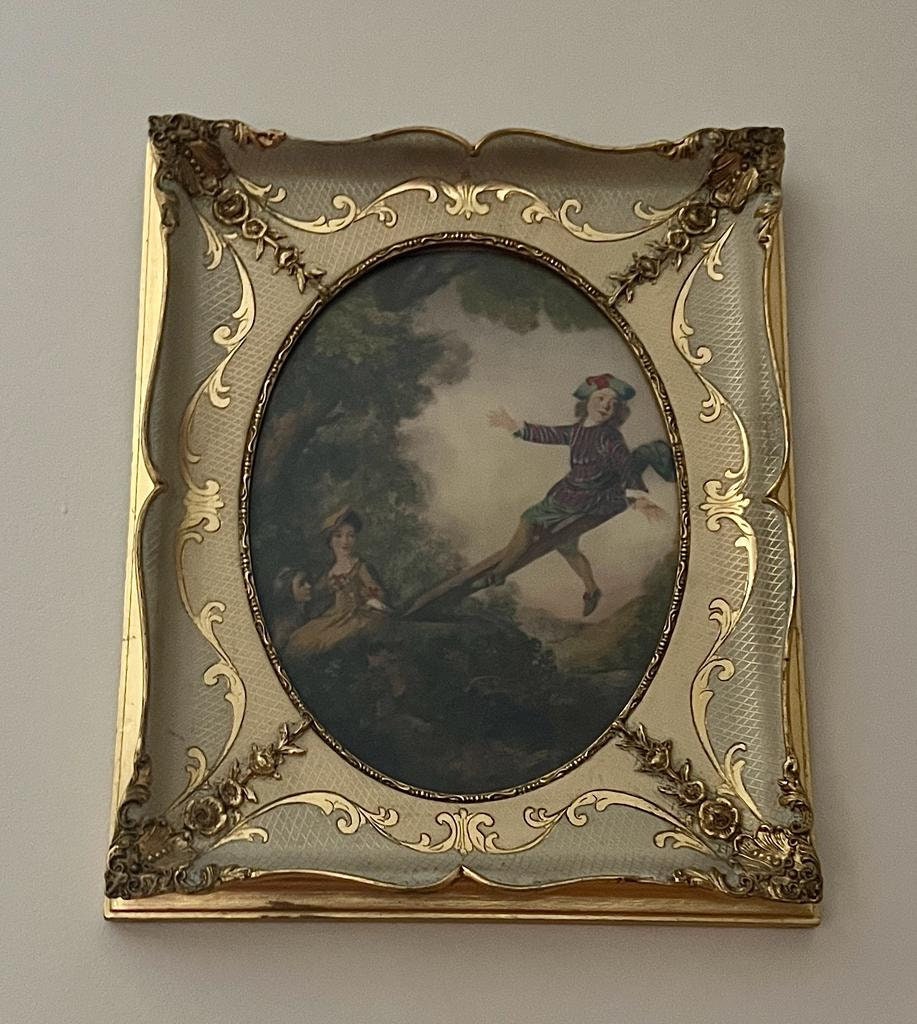 Antique Style Oval Wall Art Romantic Dancing Couple Print Gold Baroque Frame Victorian Vintage Decoration Painting Inspired Home Display