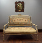 Vintage French Settee – Louis XVI Style Floral Needlepoint Loveseat